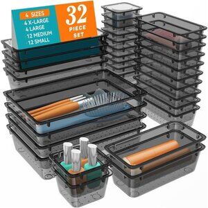 32 PCS Clear Drawer Organizer Set Storage Bins Desk Makeup Jewelry Office Kitche